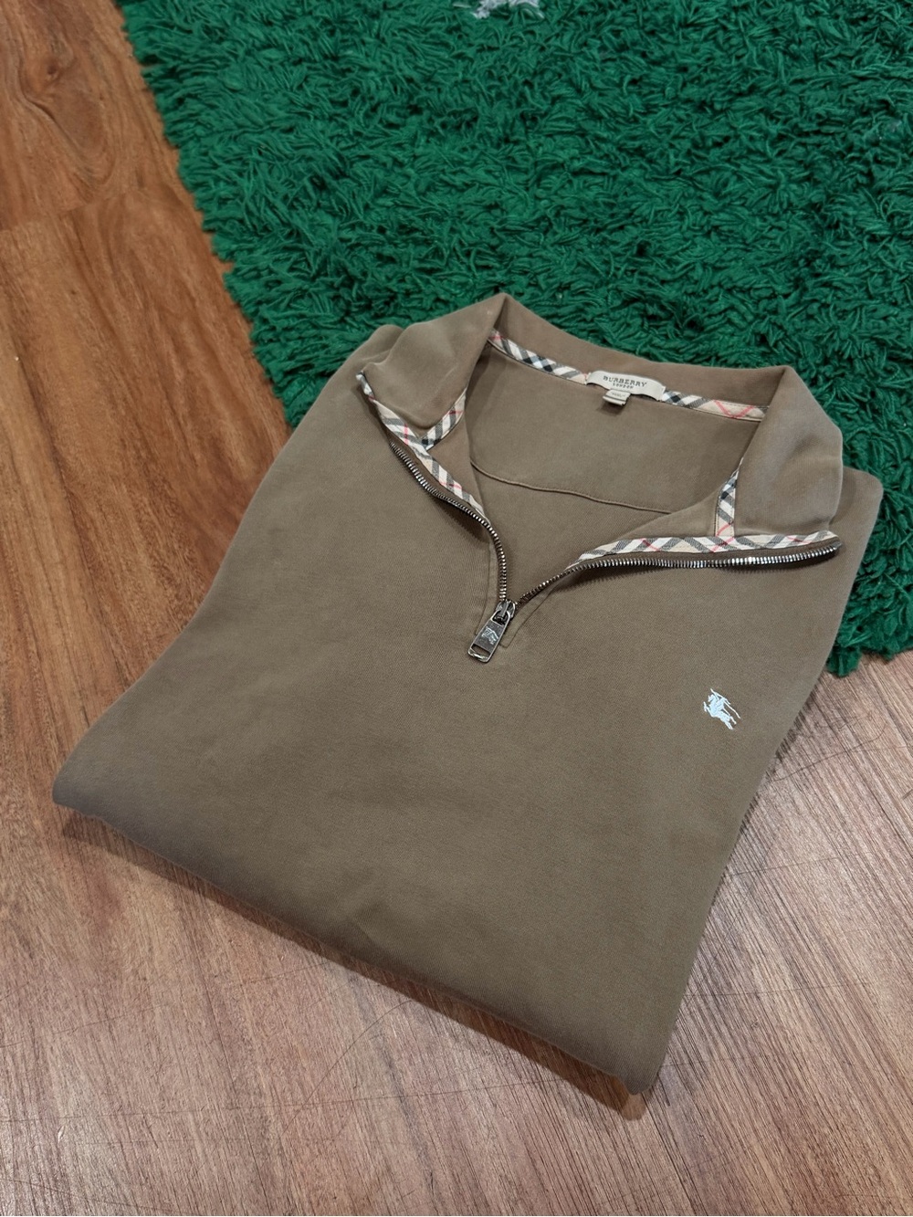 Burberry - Olive Quarter Zip Sweater Large - Retail $495